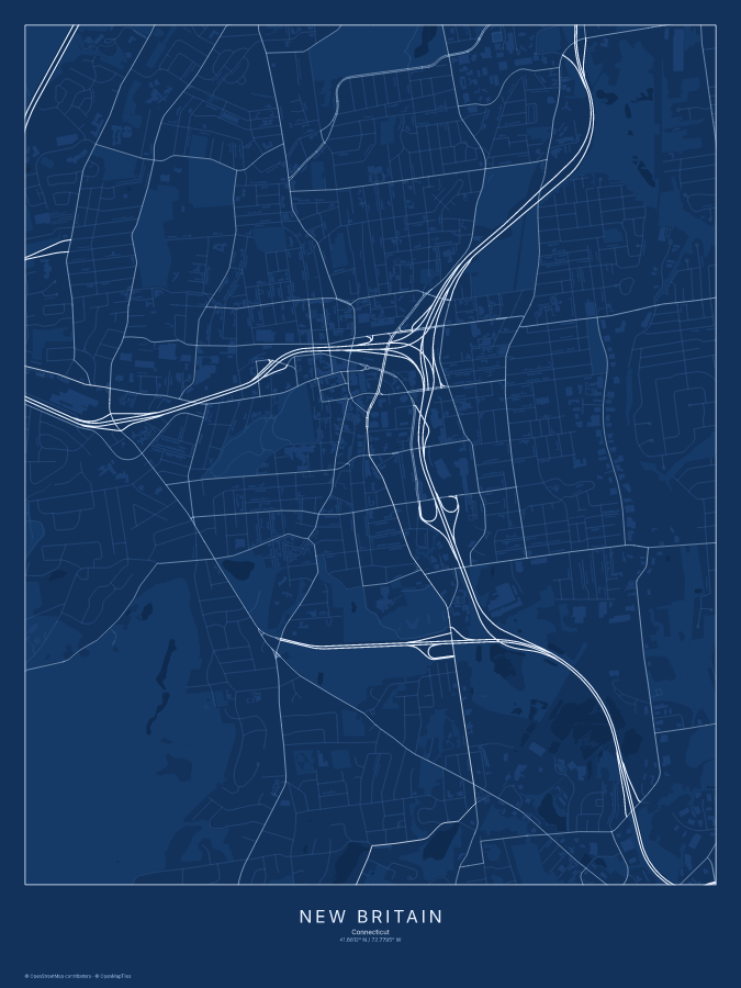 New Britain map poster, blueprint style
