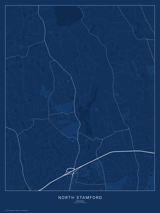 North Stamford map poster, blueprint style