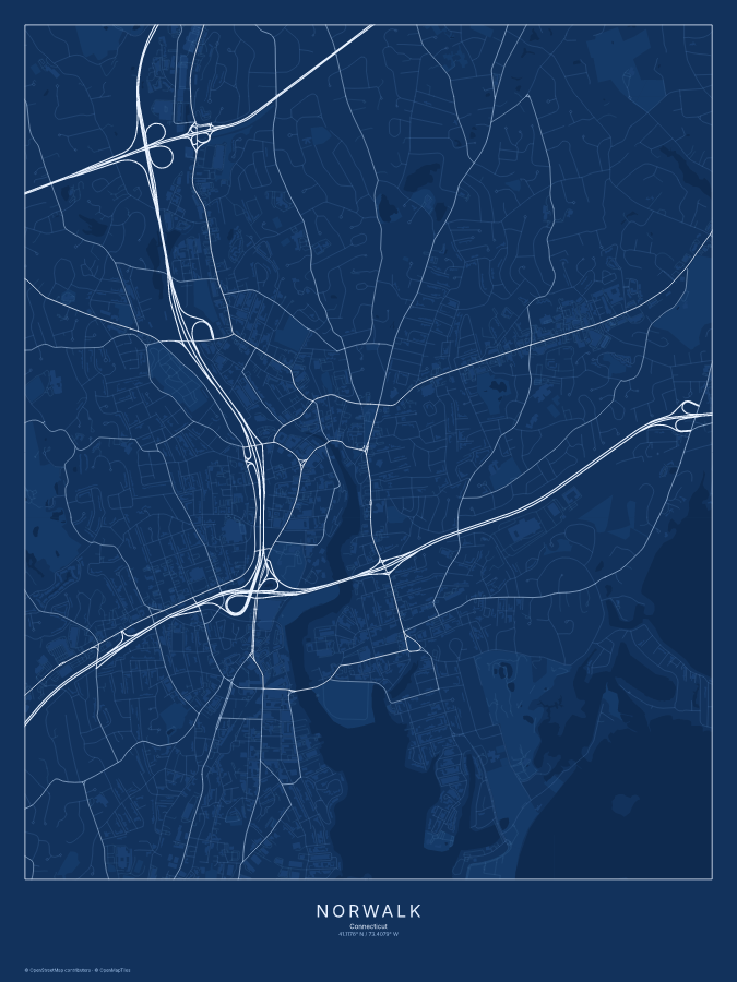 Norwalk map poster, blueprint style