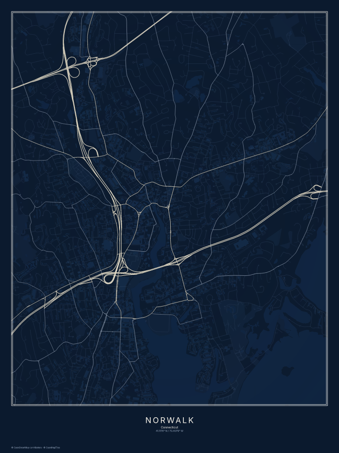 Norwalk map poster, midnight style