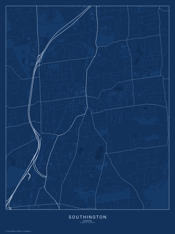 Southington map poster, blueprint style