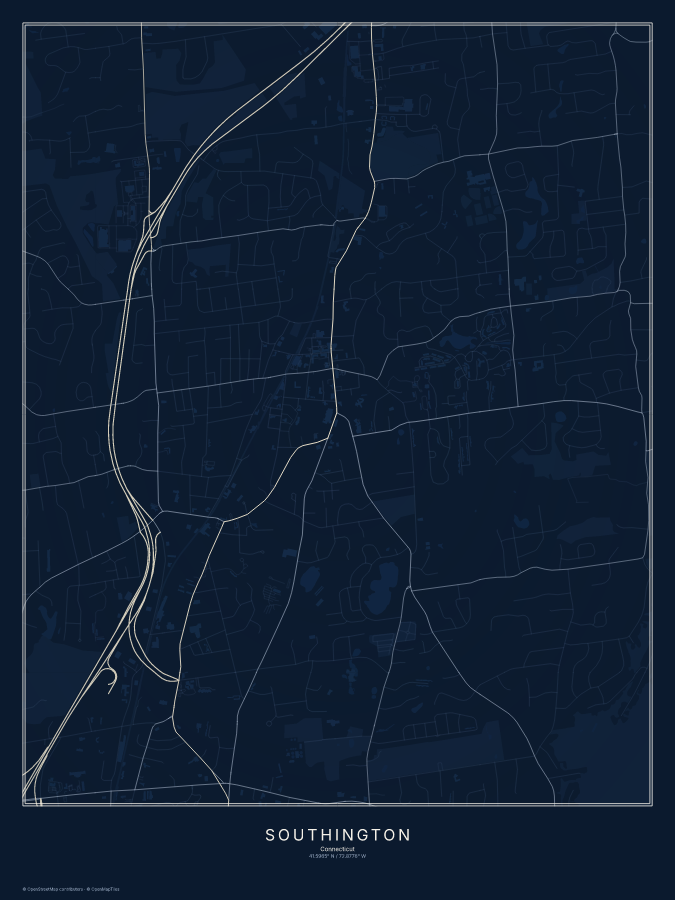 Southington map poster, midnight style