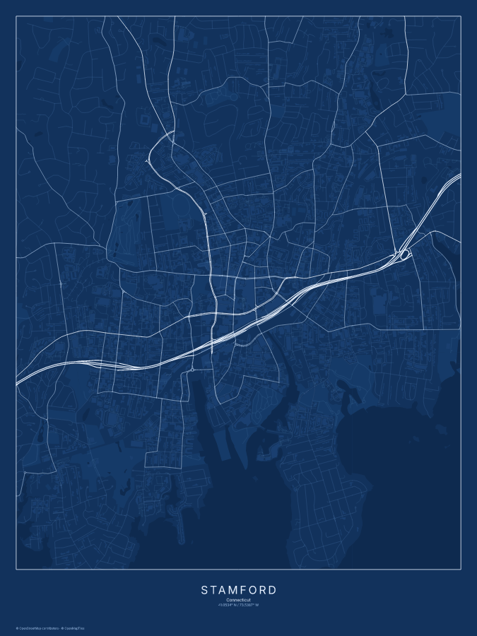 Stamford map poster, blueprint style