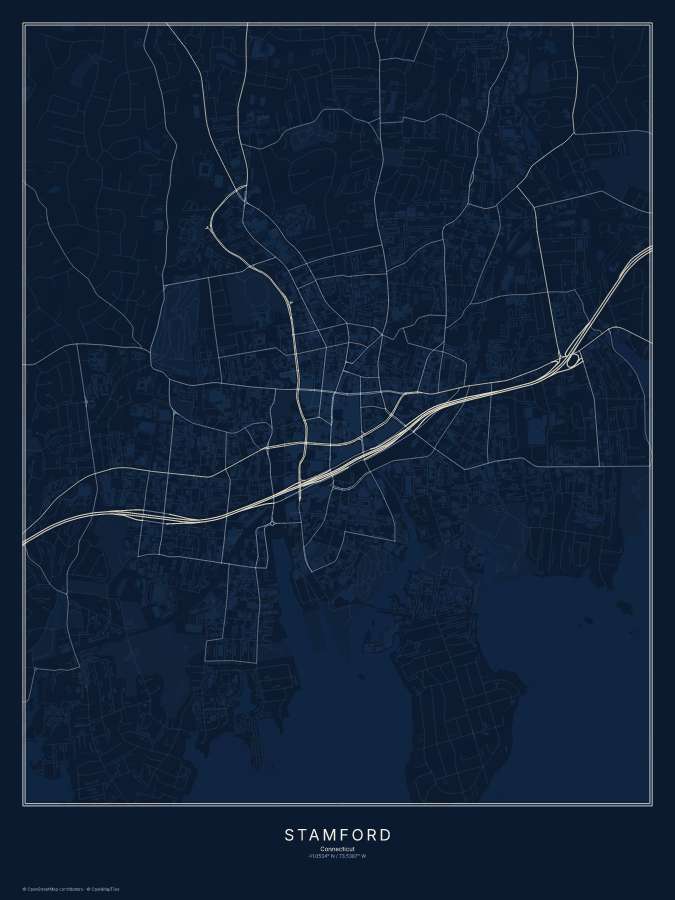Stamford map poster, midnight style