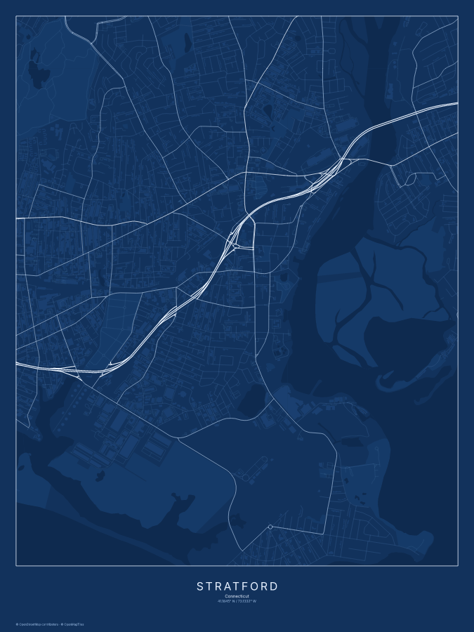Stratford map poster, blueprint style