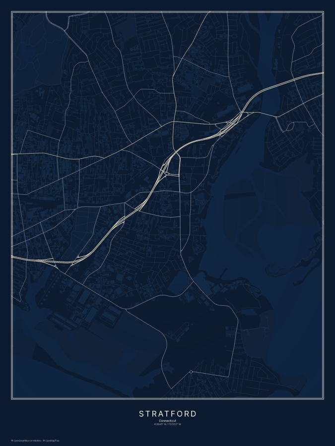 Stratford map poster, midnight style