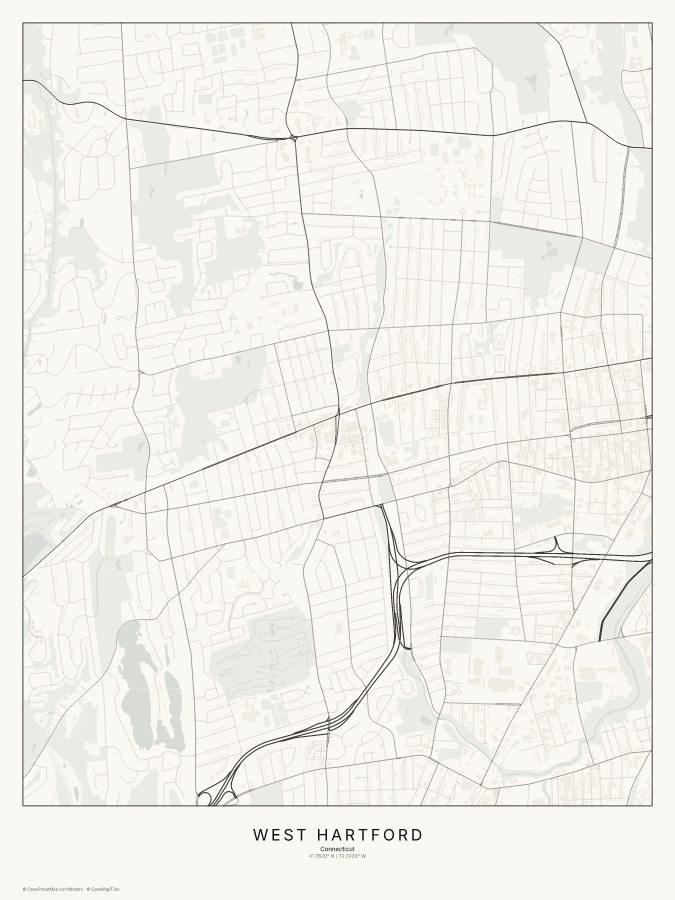 West Hartford map poster, classic style