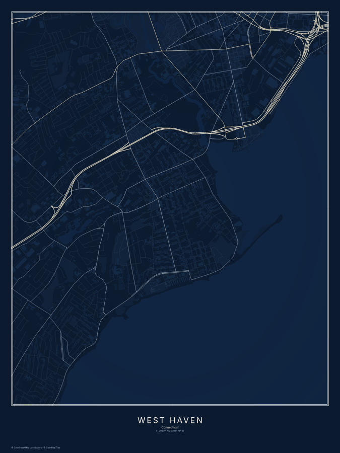 West Haven map poster, midnight style