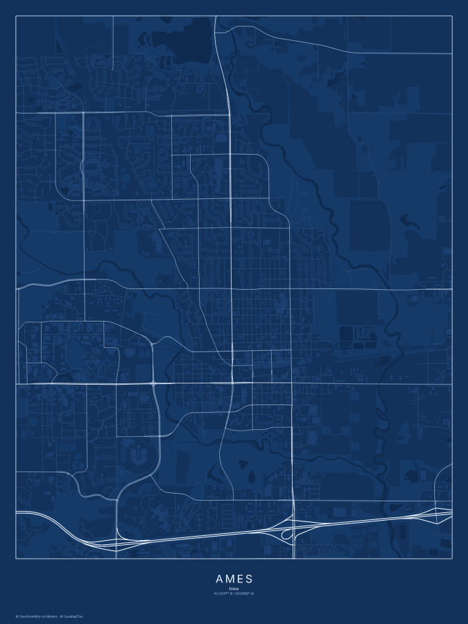 Ames map poster, blueprint style