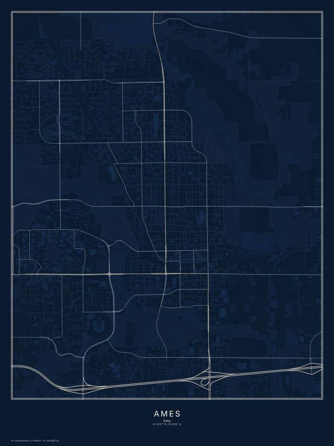 Ames map poster, midnight style