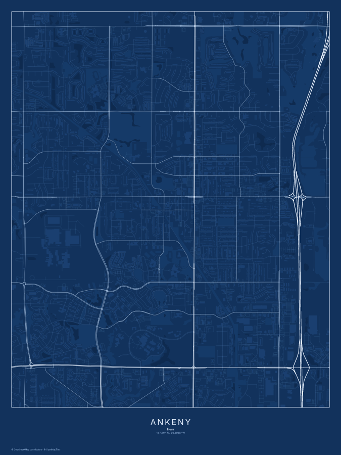 Ankeny map poster, blueprint style