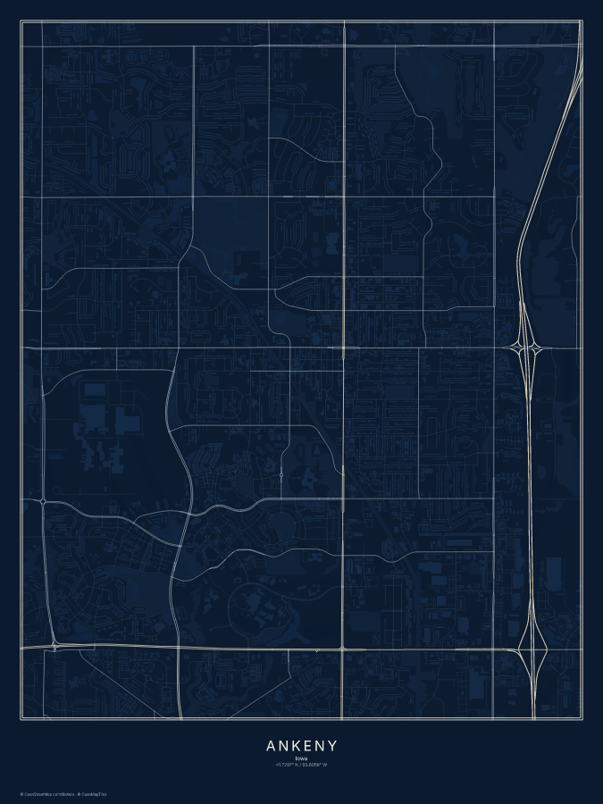 Ankeny map poster, midnight style