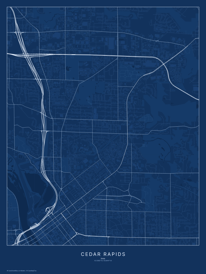 Cedar Rapids map poster, blueprint style