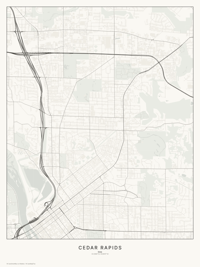 Cedar Rapids map poster, classic style