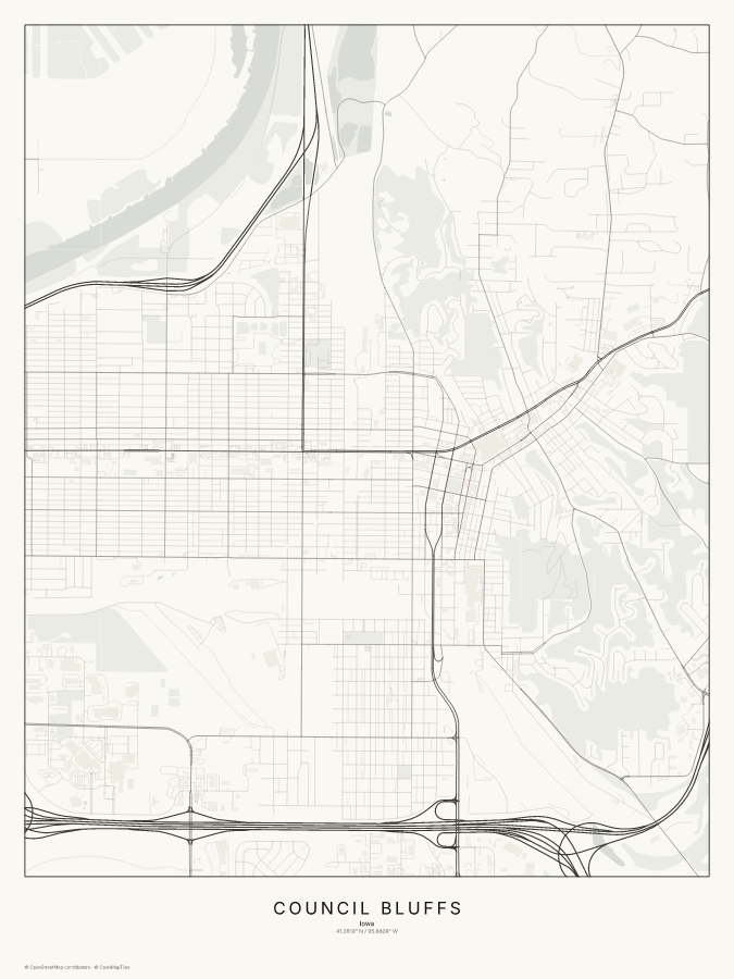 Council Bluffs map poster, classic style