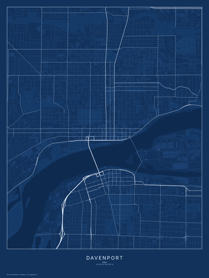 Davenport map poster, blueprint style