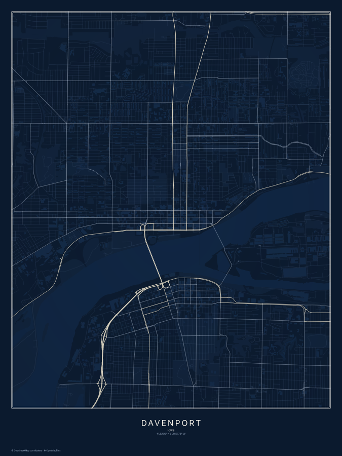 Davenport map poster, midnight style