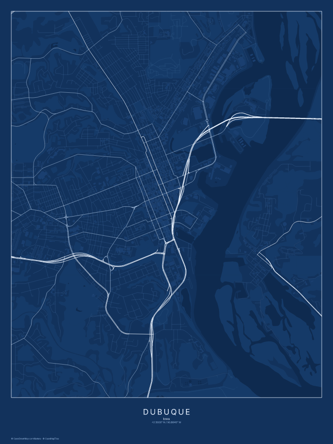 Dubuque map poster, blueprint style
