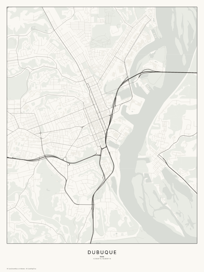 Dubuque map poster, classic style