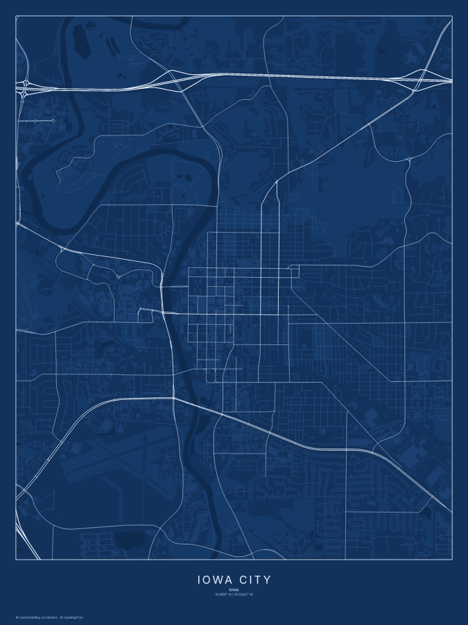 Iowa City map poster, blueprint style