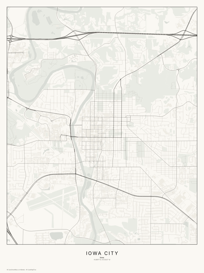 Iowa City map poster, classic style