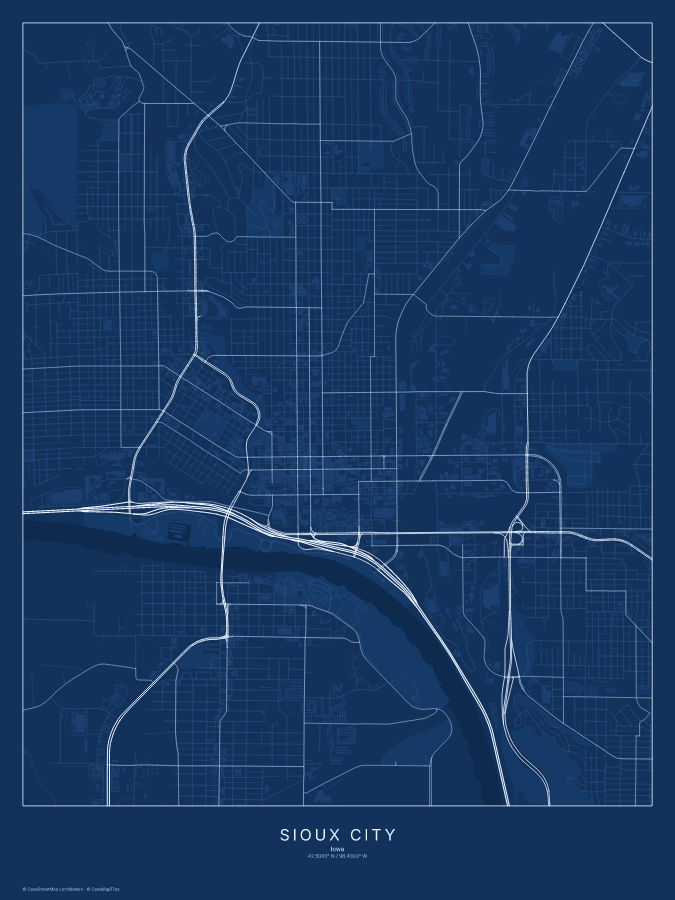 Sioux City map poster, blueprint style
