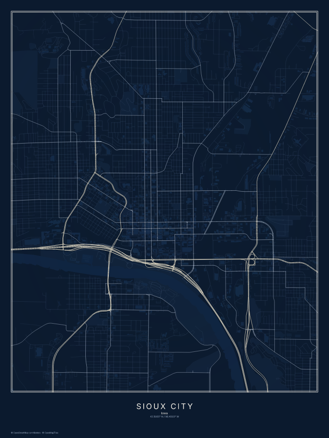 Sioux City map poster, midnight style