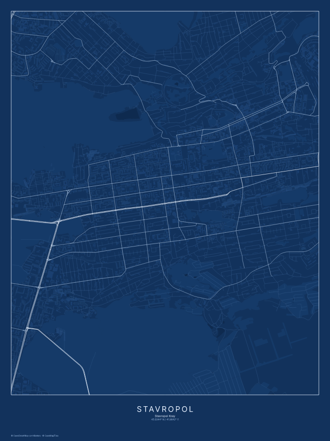 Stavropol map poster, blueprint style