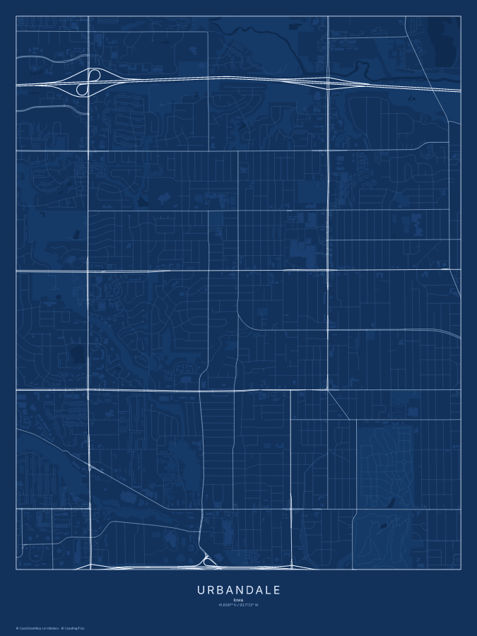 Urbandale map poster, blueprint style