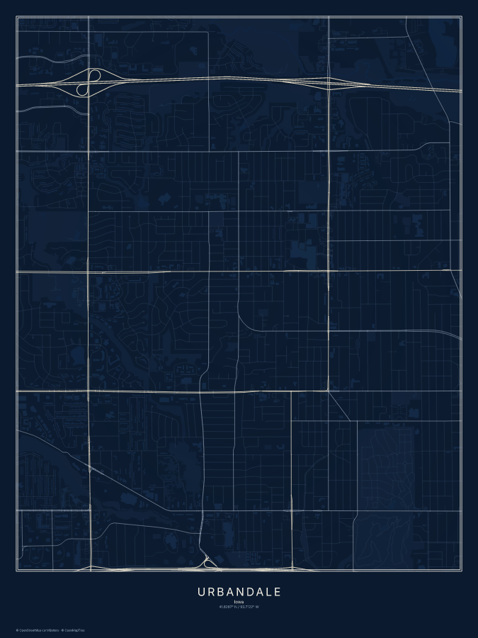 Urbandale map poster, midnight style