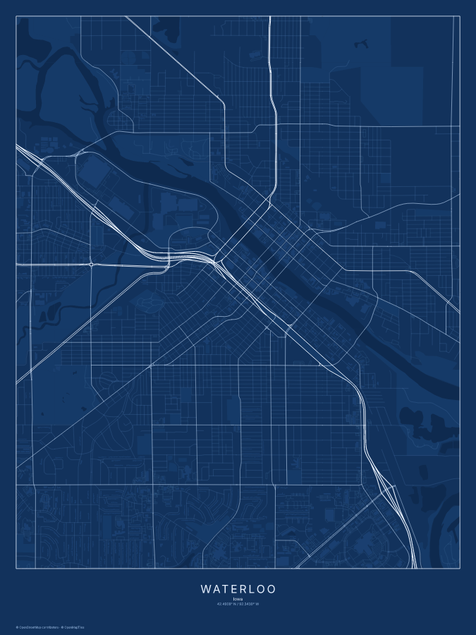 Waterloo map poster, blueprint style