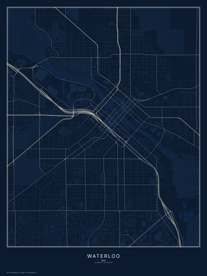 Waterloo map poster, midnight style