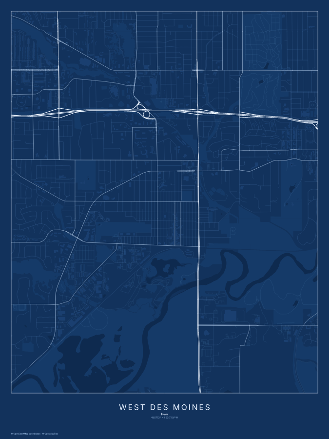 West Des Moines map poster, blueprint style