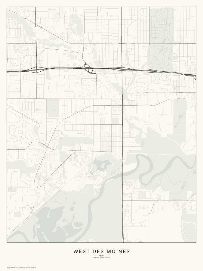 West Des Moines map poster, classic style