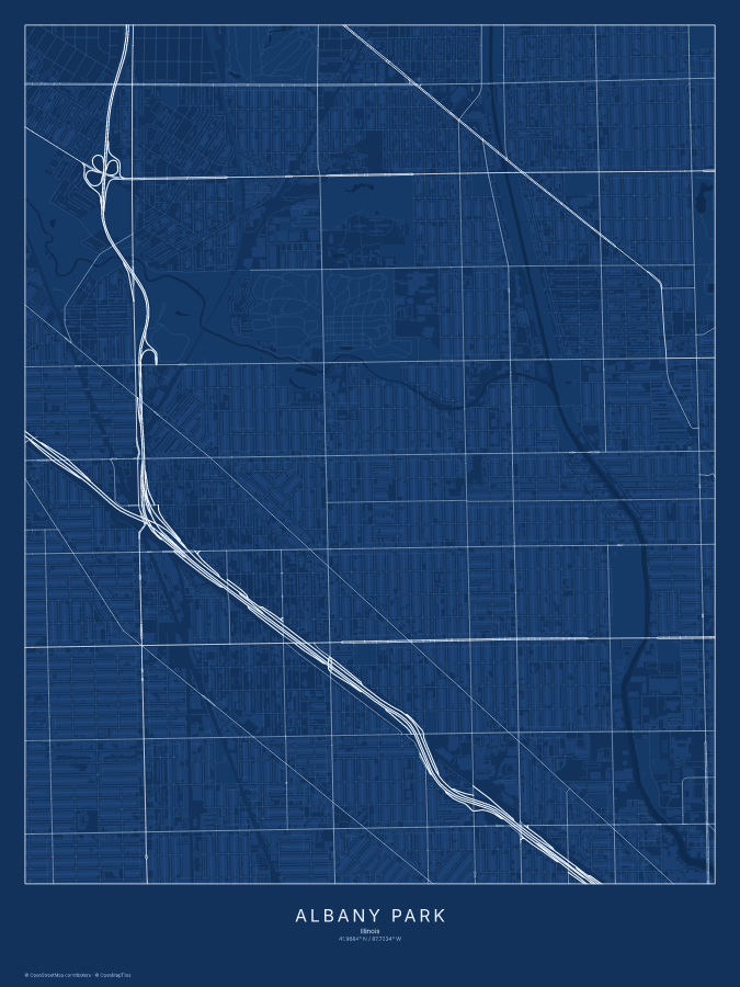 Albany Park map poster, blueprint style
