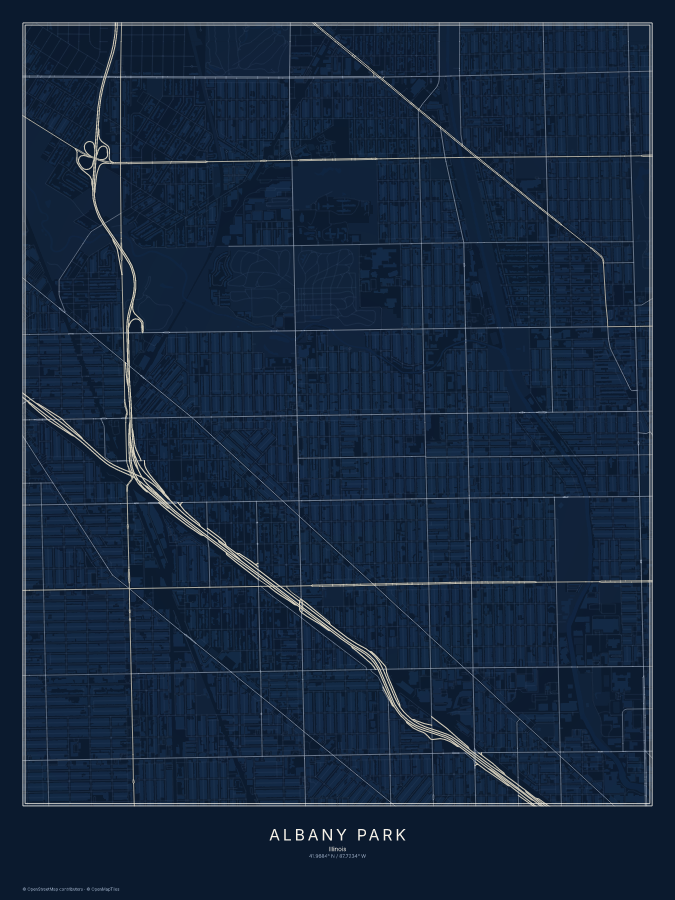 Albany Park map poster, midnight style