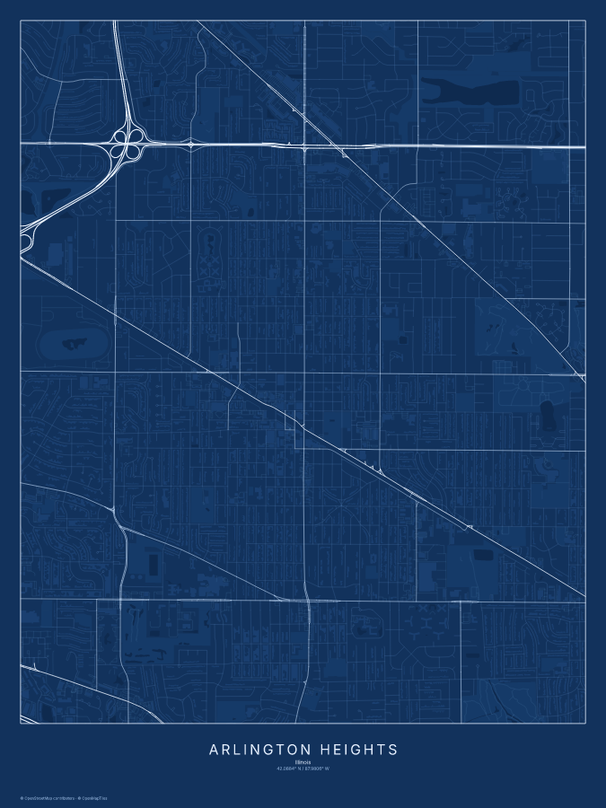 Arlington Heights map poster, blueprint style