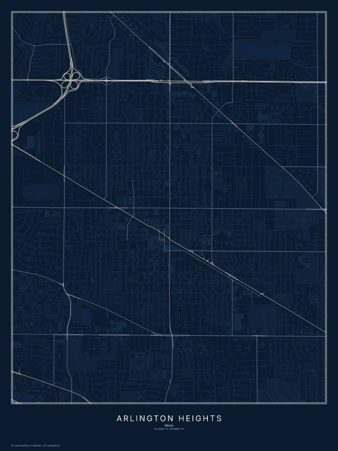 Arlington Heights map poster, midnight style