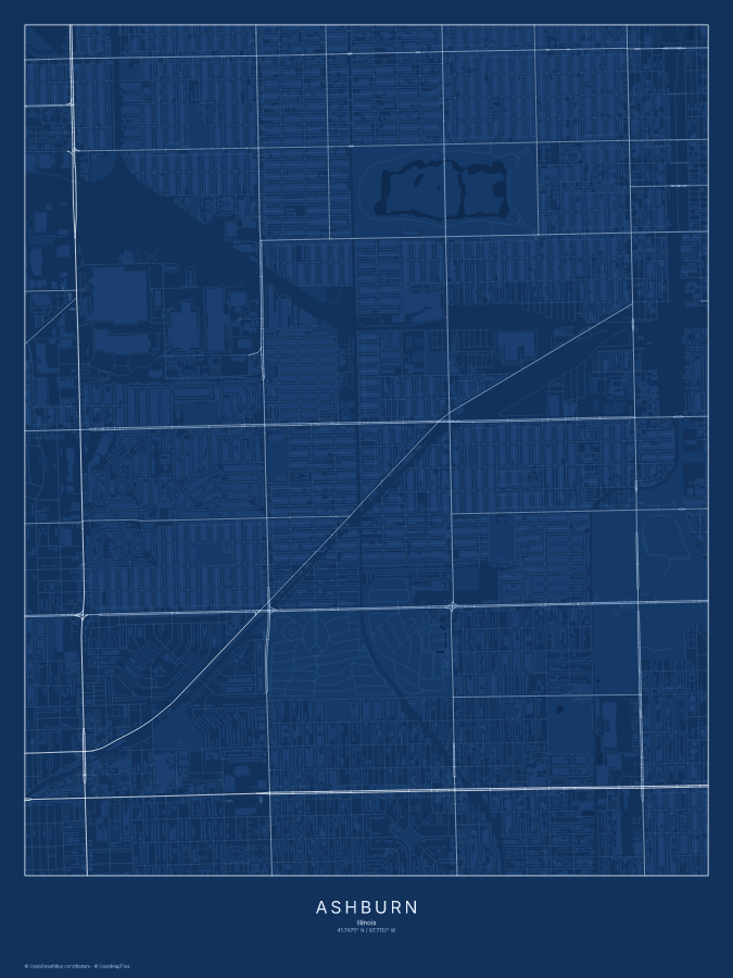 Ashburn map poster, blueprint style