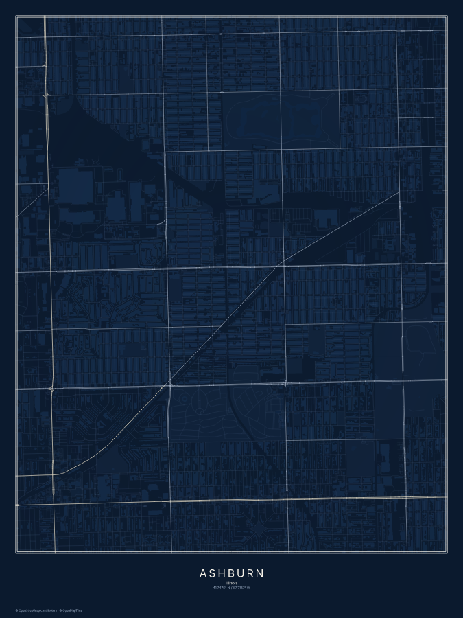 Ashburn map poster, midnight style