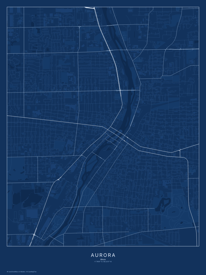 Aurora map poster, blueprint style