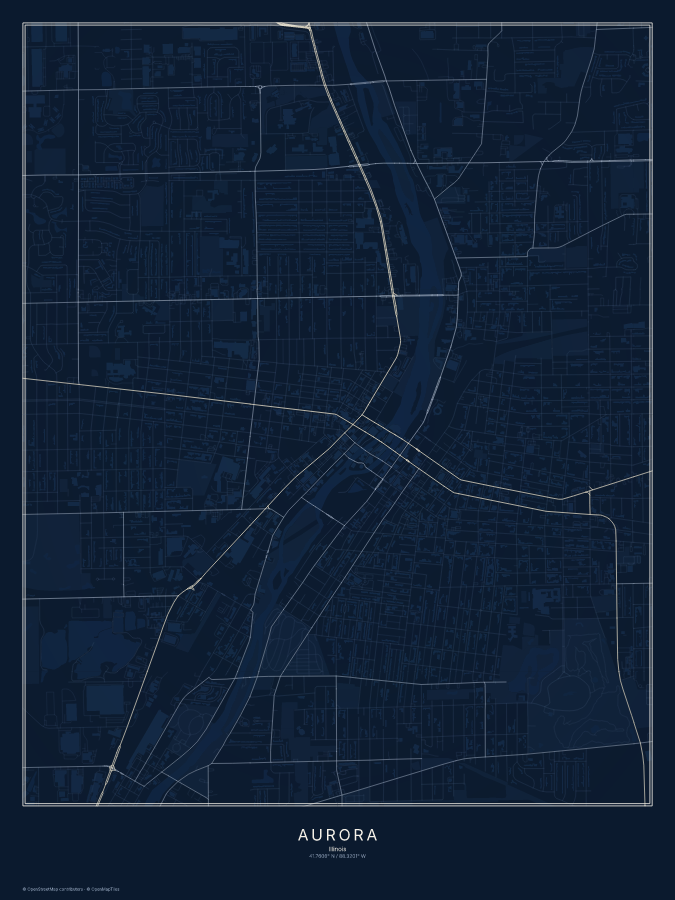 Aurora map poster, midnight style