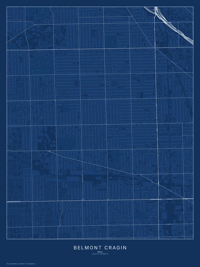 Belmont Cragin map poster, blueprint style