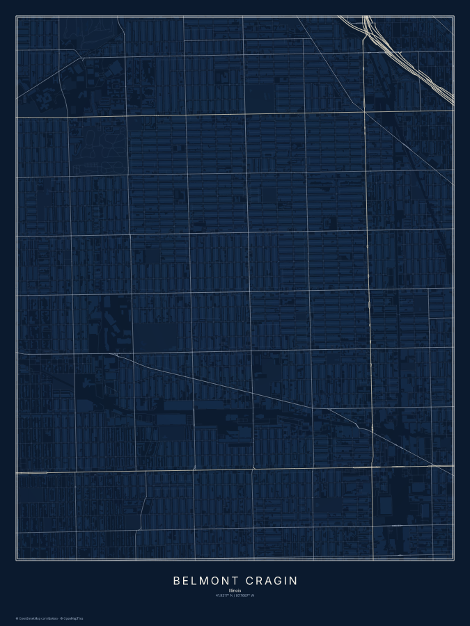 Belmont Cragin map poster, midnight style
