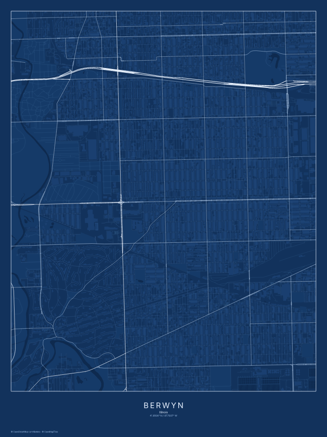 Berwyn map poster, blueprint style