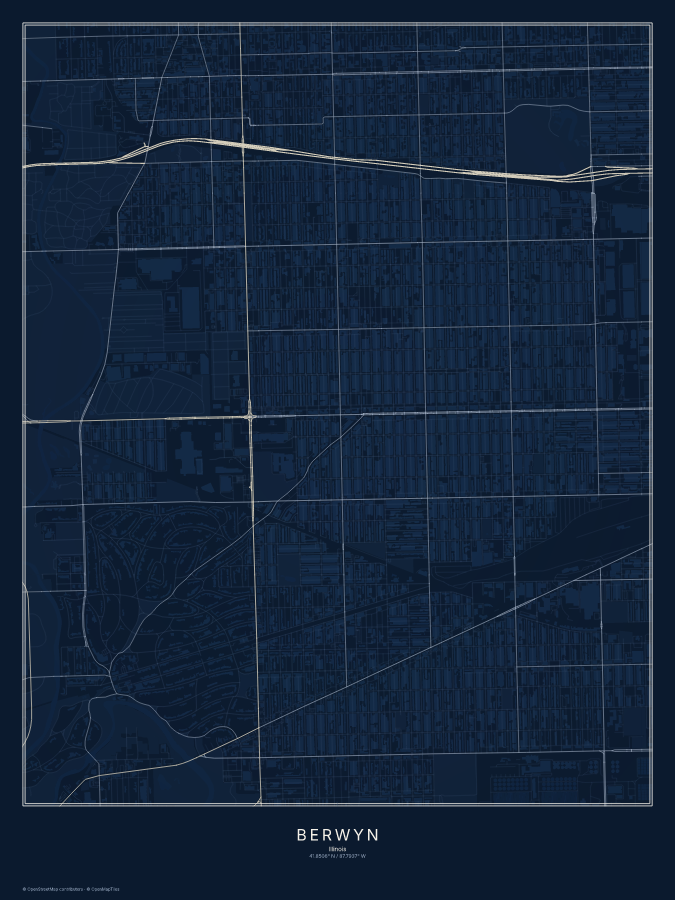 Berwyn map poster, midnight style