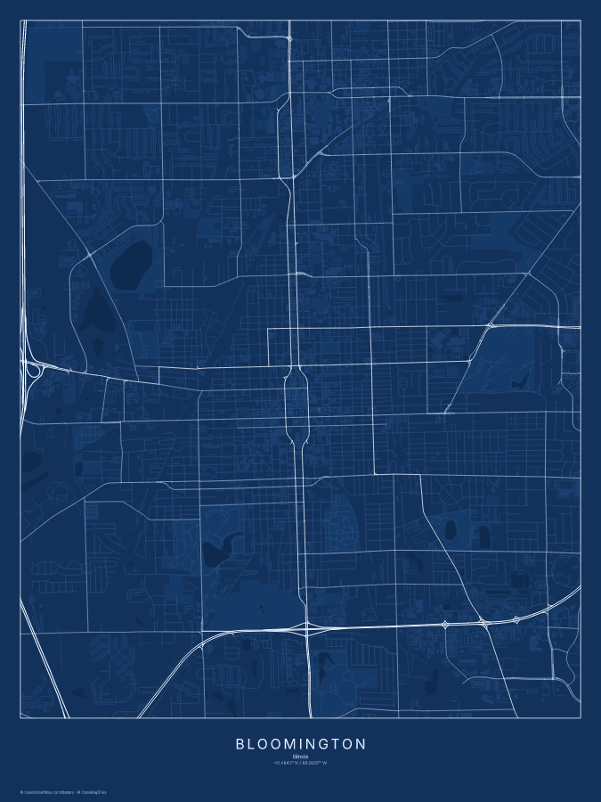 Bloomington map poster, blueprint style
