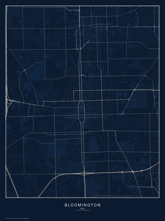 Bloomington map poster, midnight style