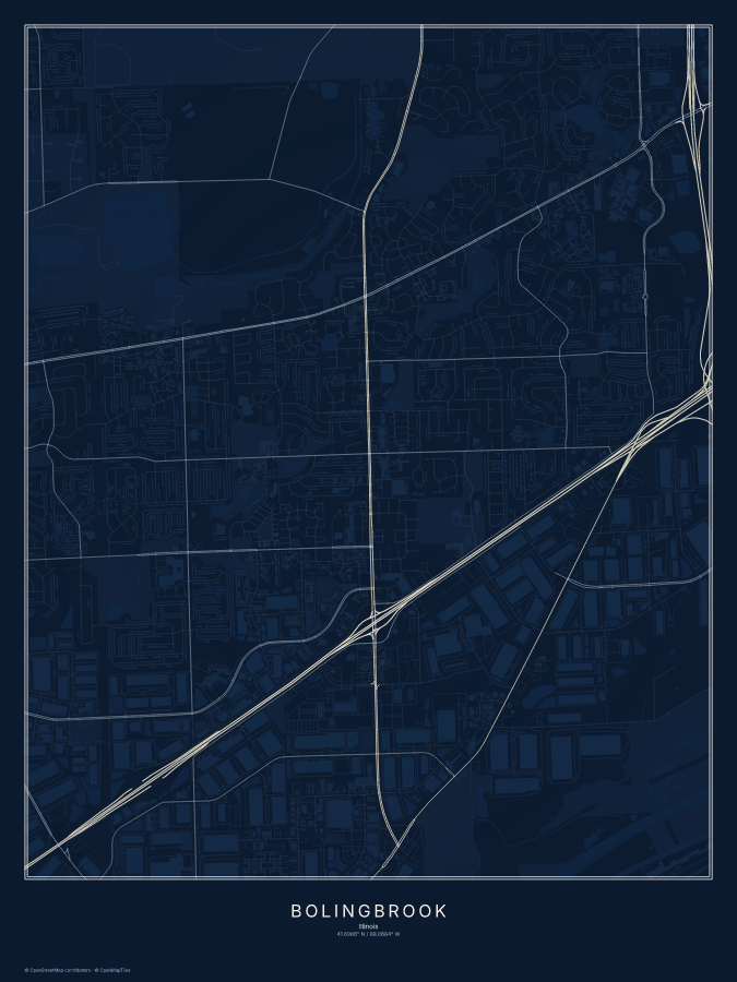 Bolingbrook map poster, midnight style