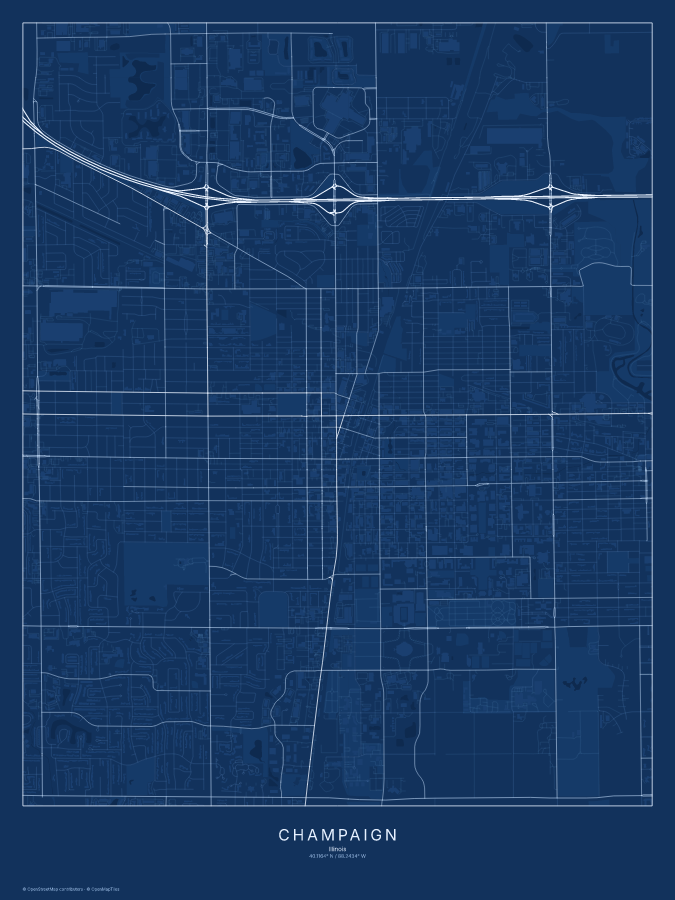 Champaign map poster, blueprint style